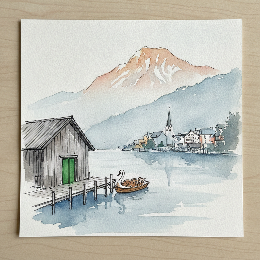 Hallstatt morning mist, Austria example 1
