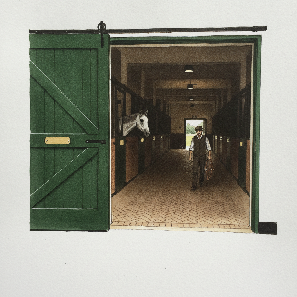 Door Slid Half-Open to Stable Courtyard example 2