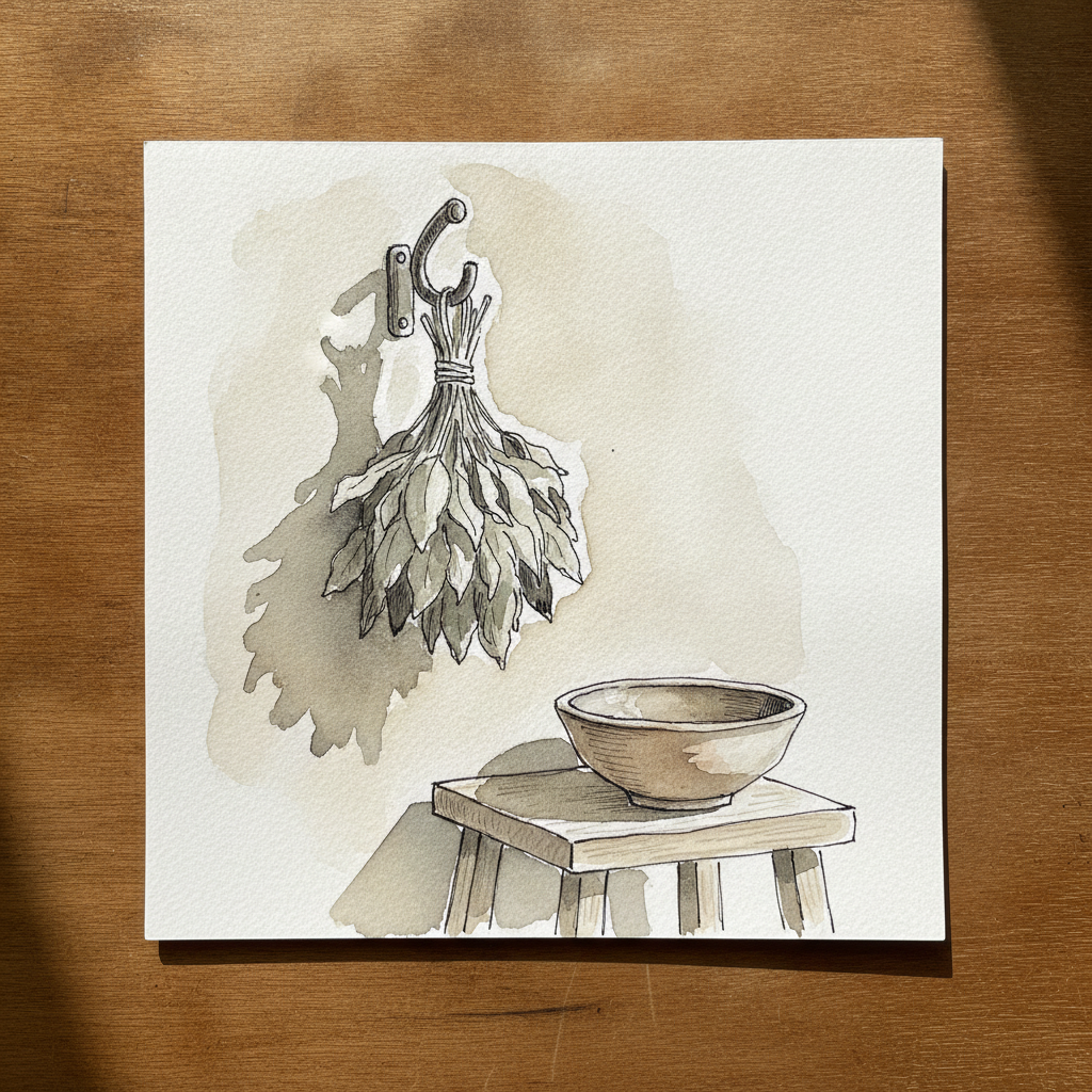 Sage bundle drying on a hook example 2