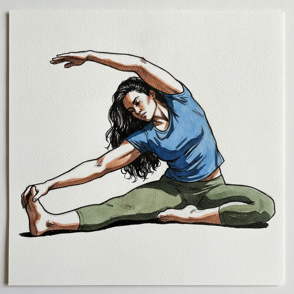 Seated Wide-Leg Fold, Side Reach example 2