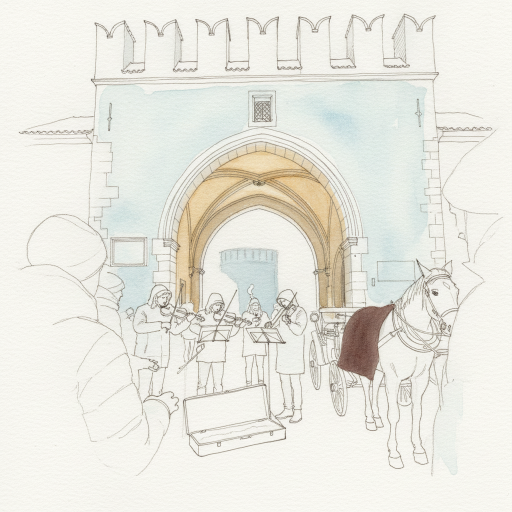 Florian Gate, Krakow, Winter Buskers example 2