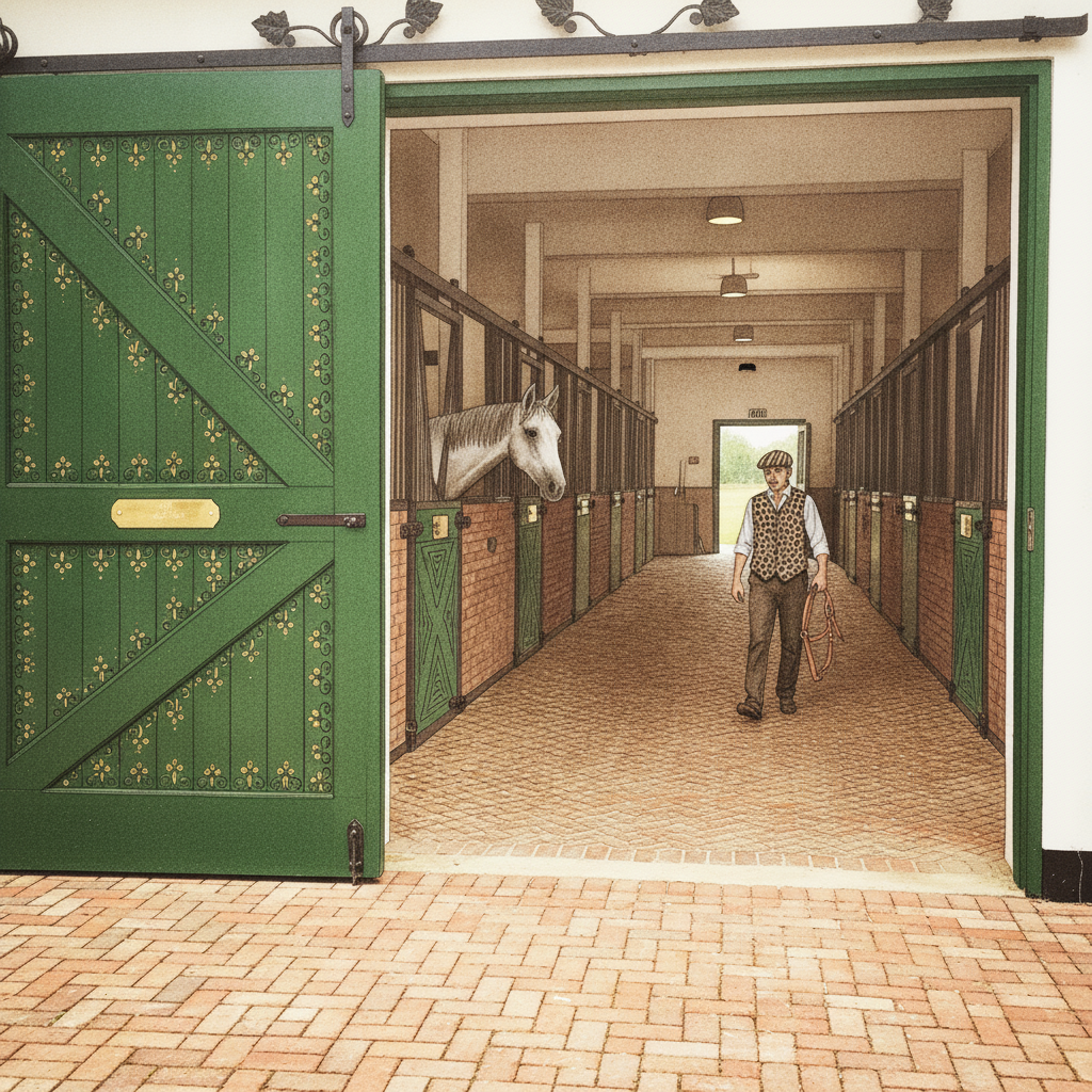 Door Slid Half-Open to Stable Courtyard example 3
