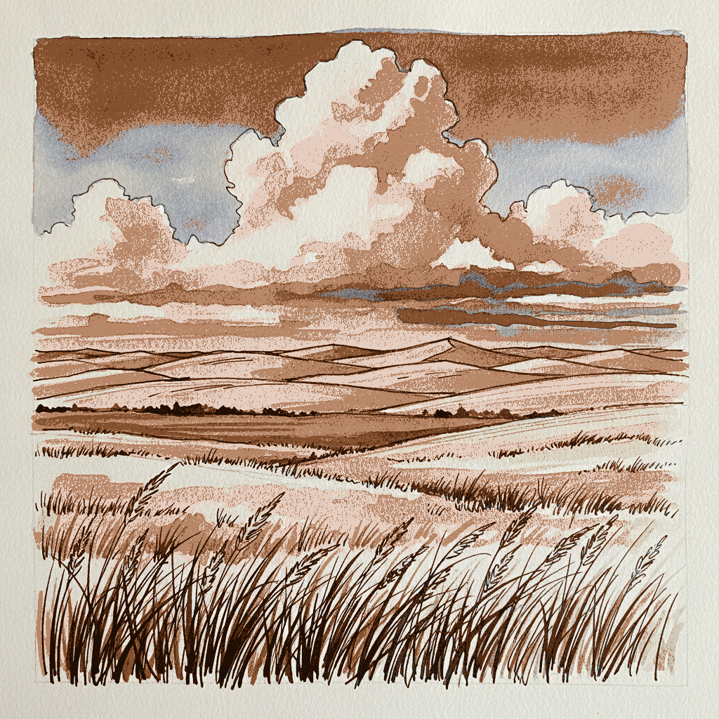 Midday with cumulus over nodding grass — Sandhills July example 3