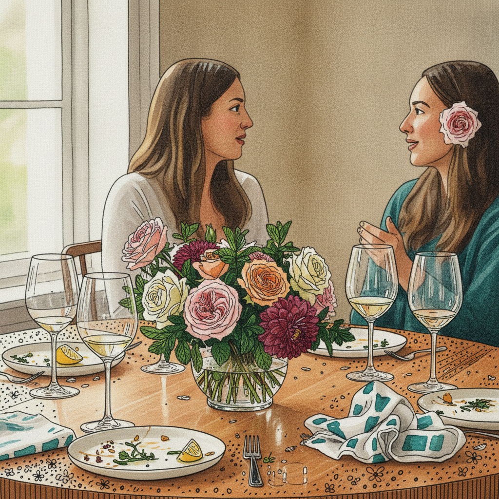 Dining table, mid-conversation example 3