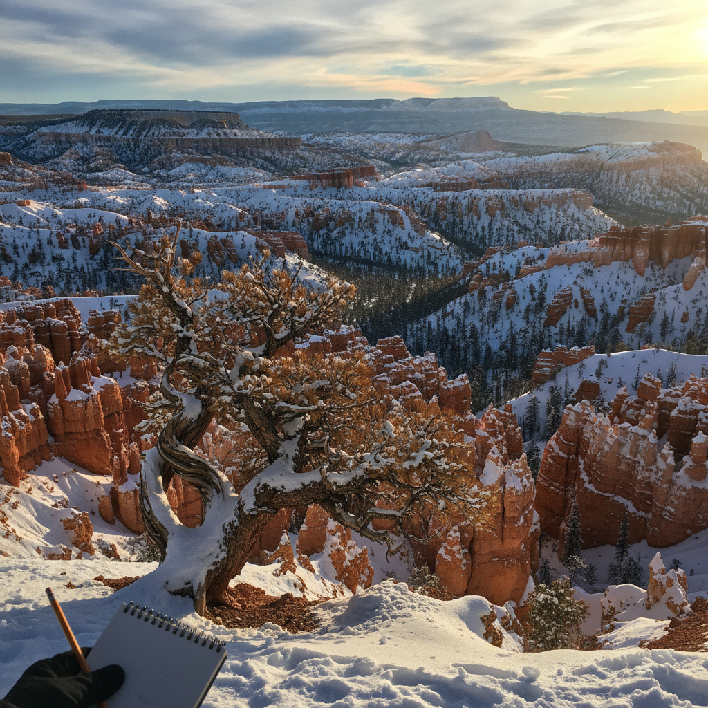 Bryce Canyon Inspiration Point sunset, Utah, USA AI-generated photoreal reference