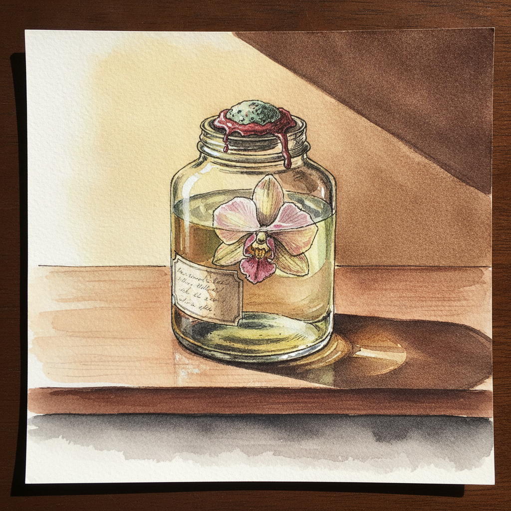 Victorian orchid jar on mahogany shelf example 1