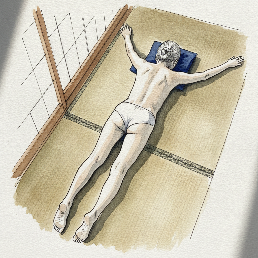 V-Arms Prone, Korean Grandmother on Tatami example 1