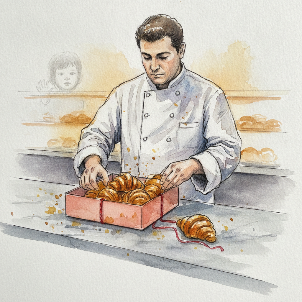 Pastry chef boxing croissants example 2