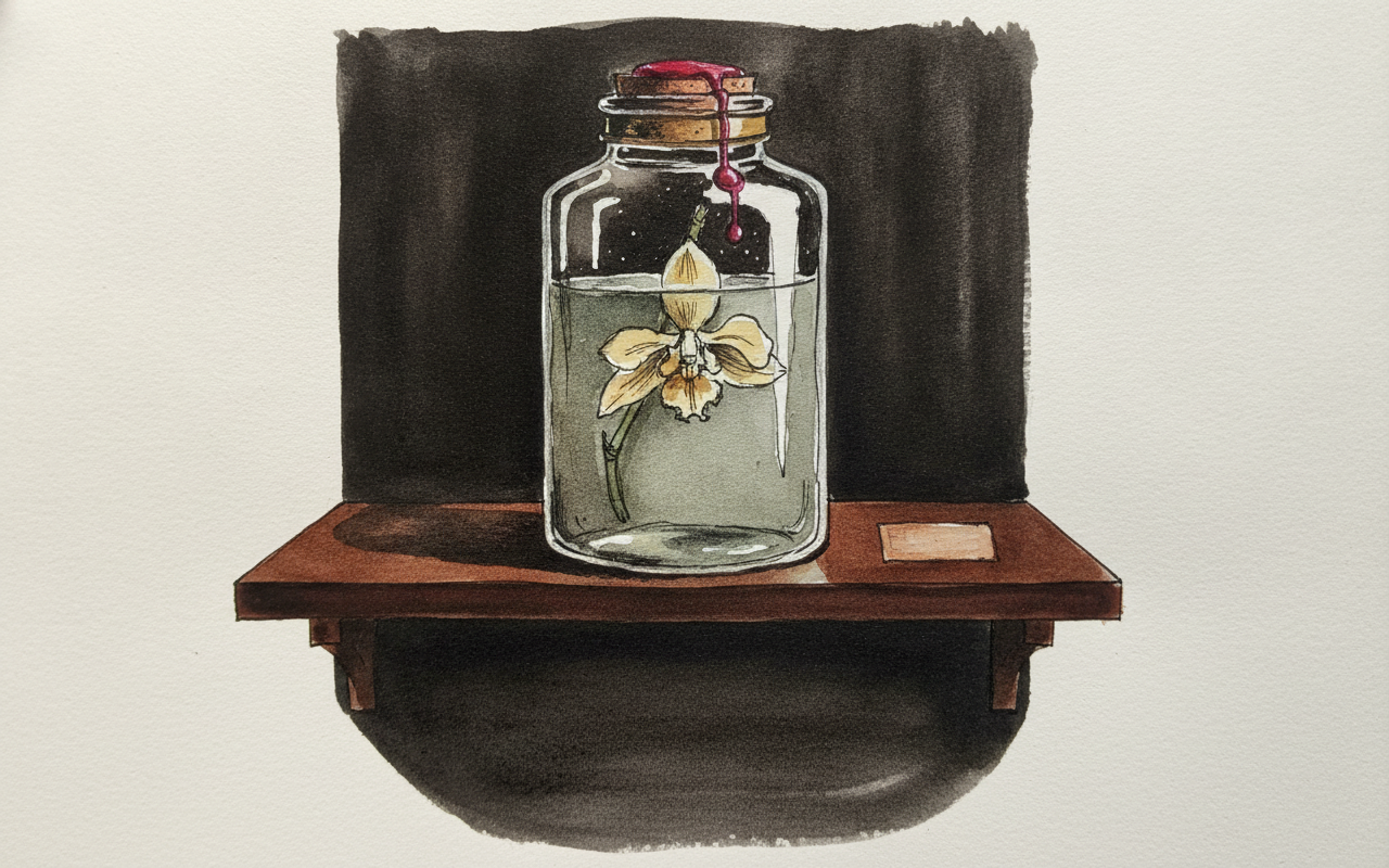 Victorian orchid jar on mahogany shelf example 2