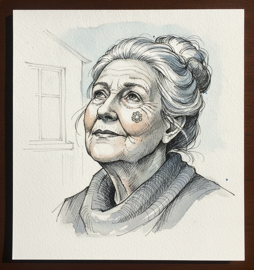 Old Woman Watching Snow Fall example 2