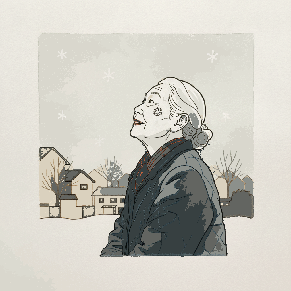 Old Woman Watching Snow Fall example 3
