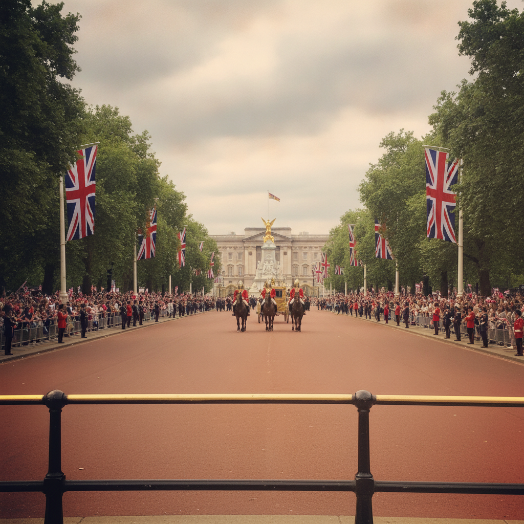 The Mall Toward Buckingham Palace, Trooping Day AI-generated photoreal reference