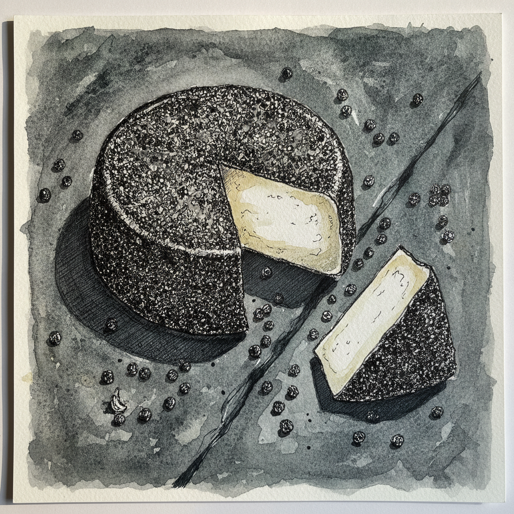 Pecorino Romano on slate with black pepper crust example 1