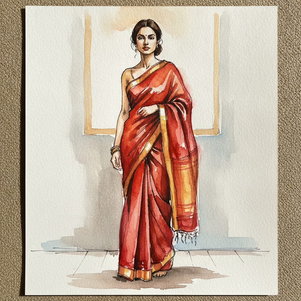 Sari draped on a standing woman example 1