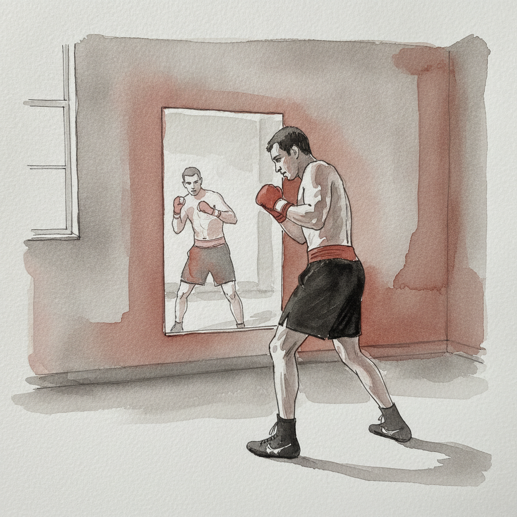 Shadow boxing in mirror example 1