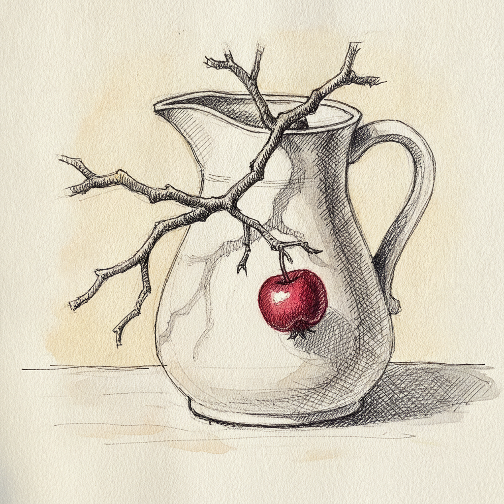 Late autumn branch with single clinging berry example 1