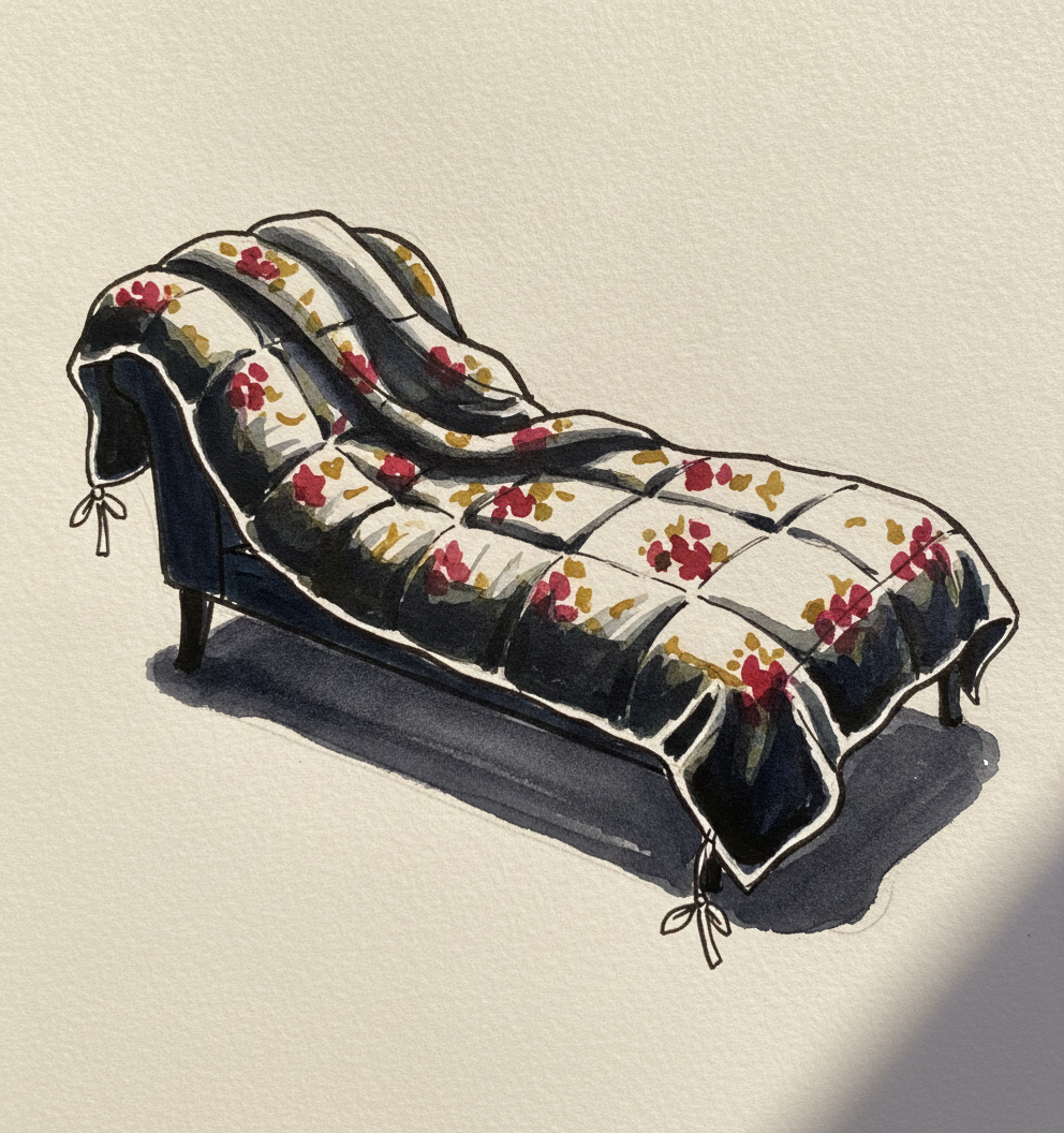 Quilted bedspread over a chaise lounge example 2