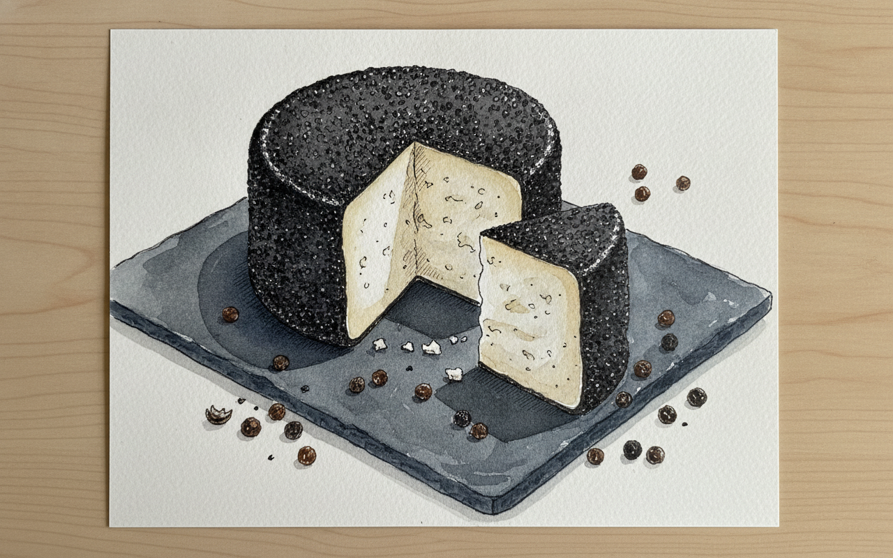 Pecorino Romano on slate with black pepper crust example 2