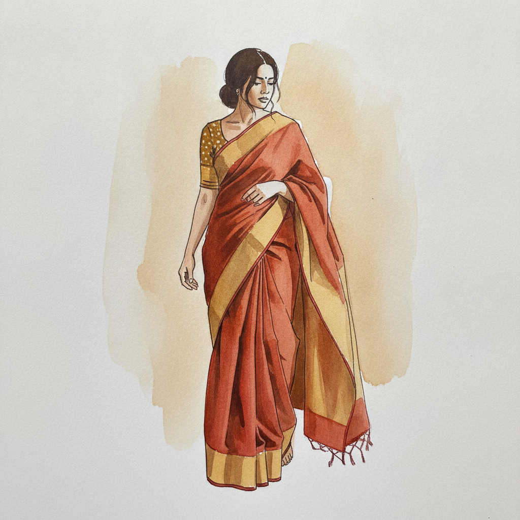 Sari draped on a standing woman example 2