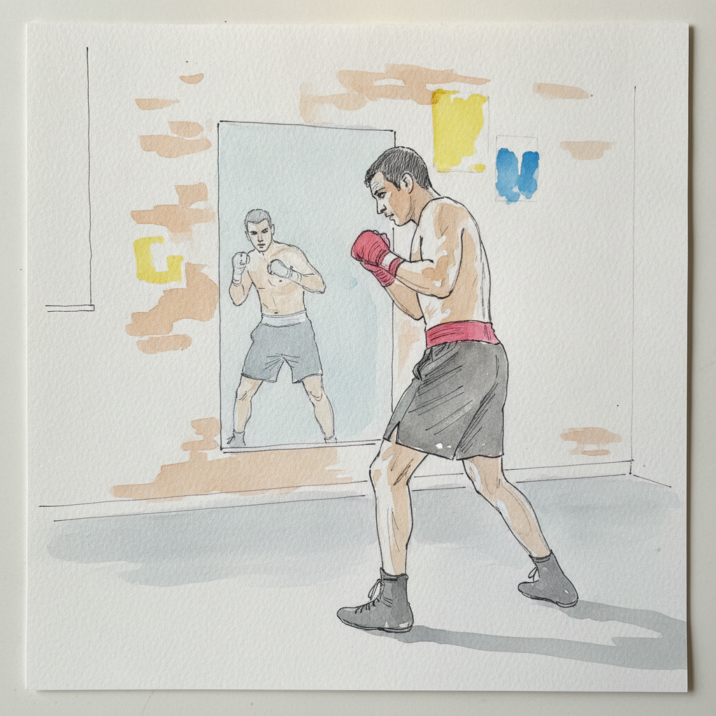 Shadow boxing in mirror example 2