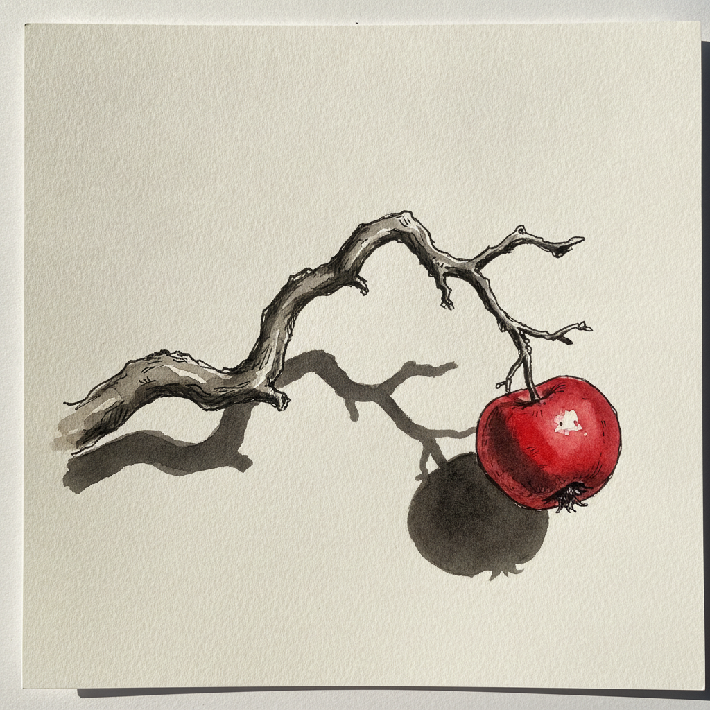 Late autumn branch with single clinging berry example 2