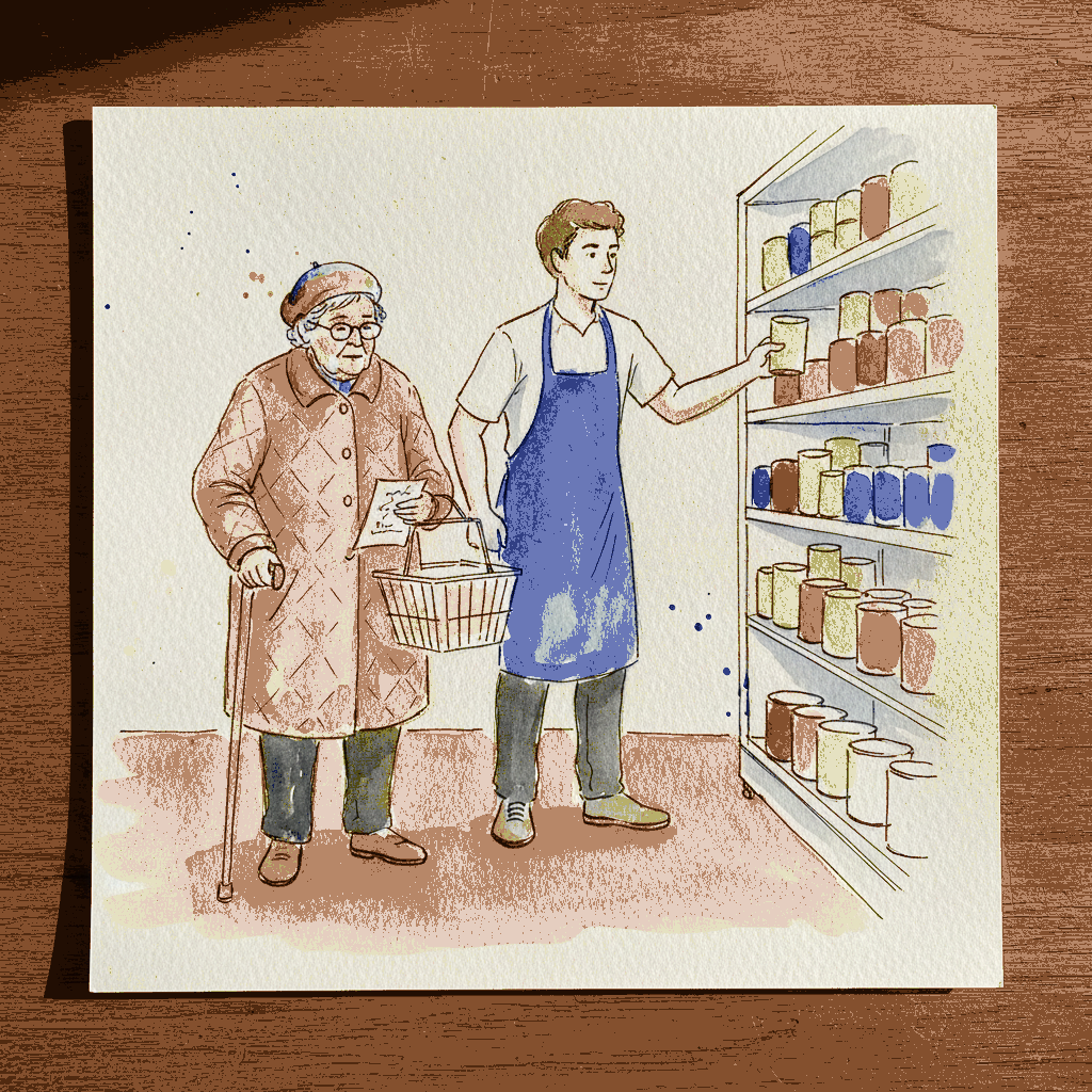 Elder with cane shopping example 3