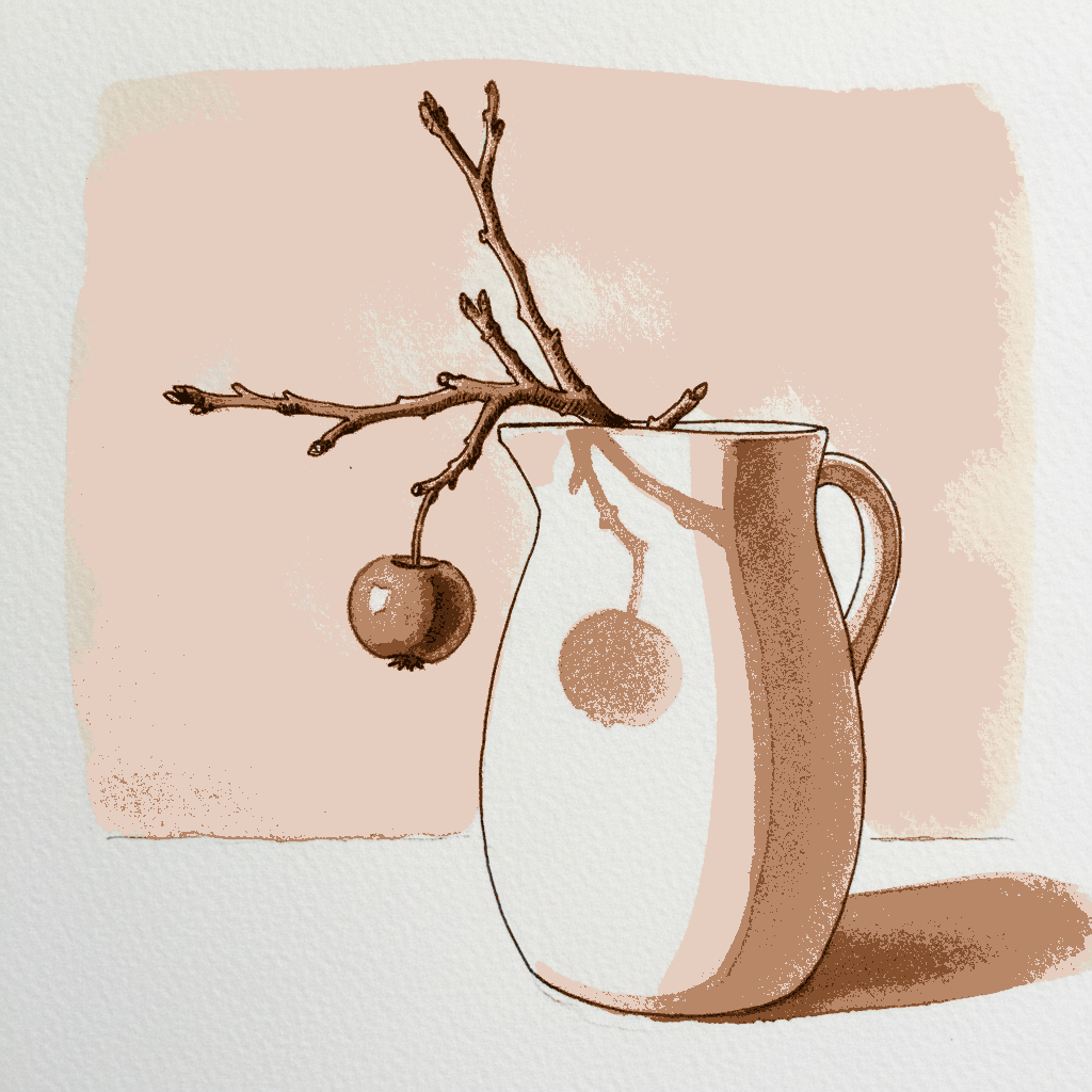 Late autumn branch with single clinging berry example 3