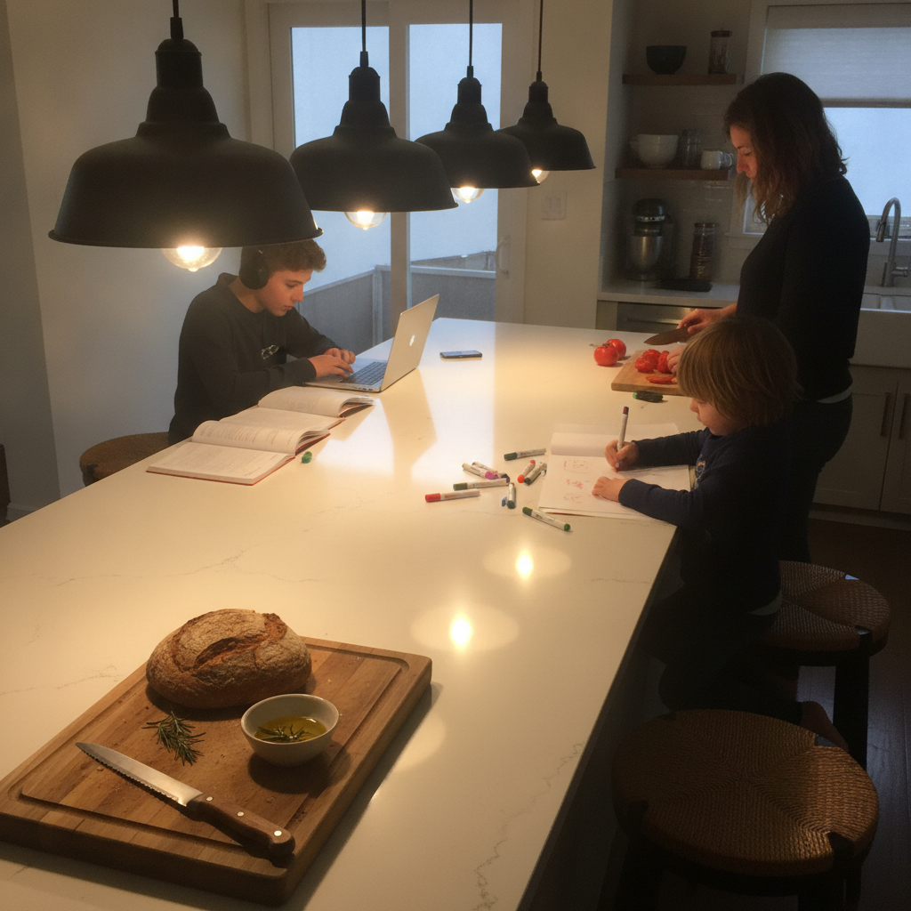 Pendant light over island AI-generated photoreal reference