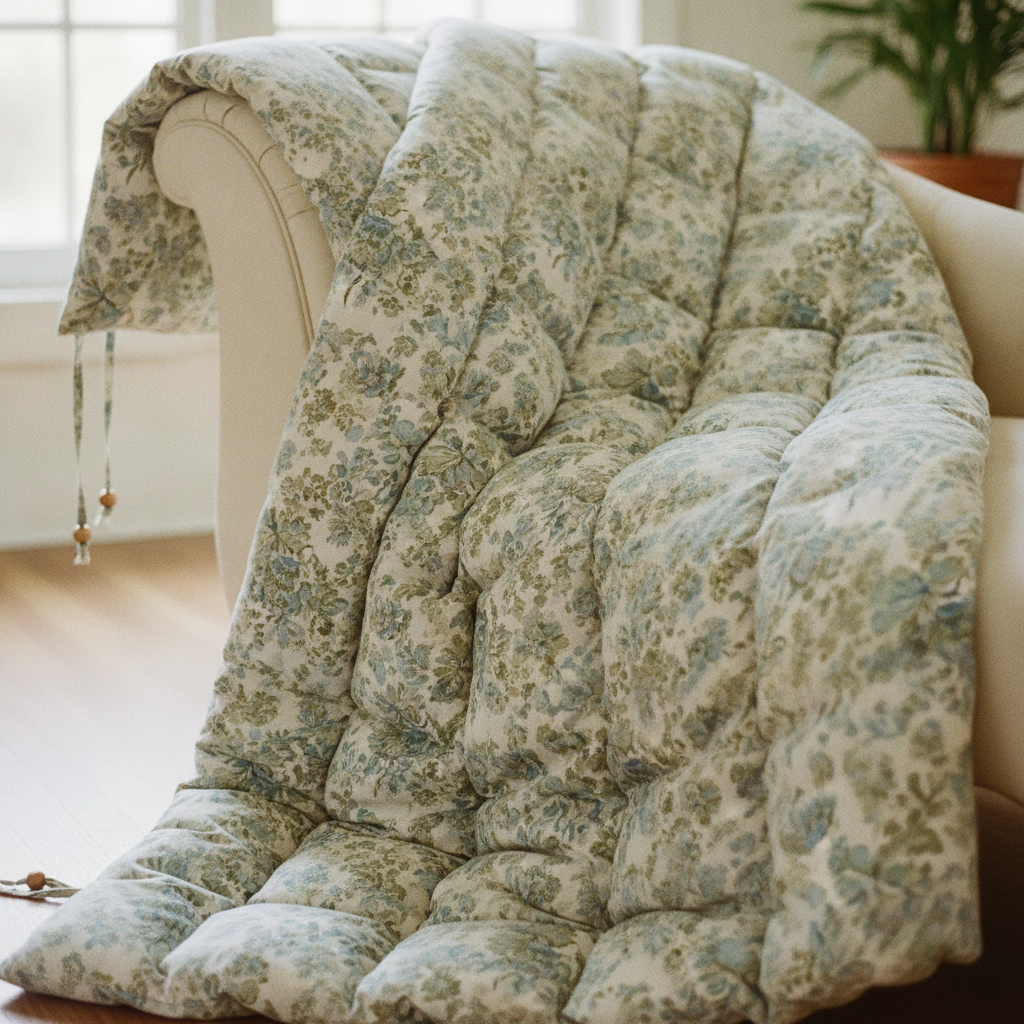 Quilted bedspread over a chaise lounge AI-generated photoreal reference