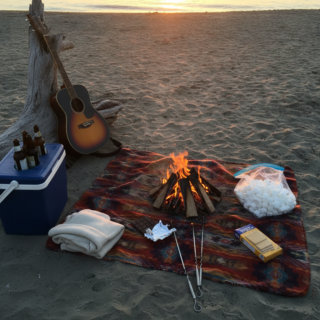 Beach Bonfire Picnic AI-generated photoreal reference