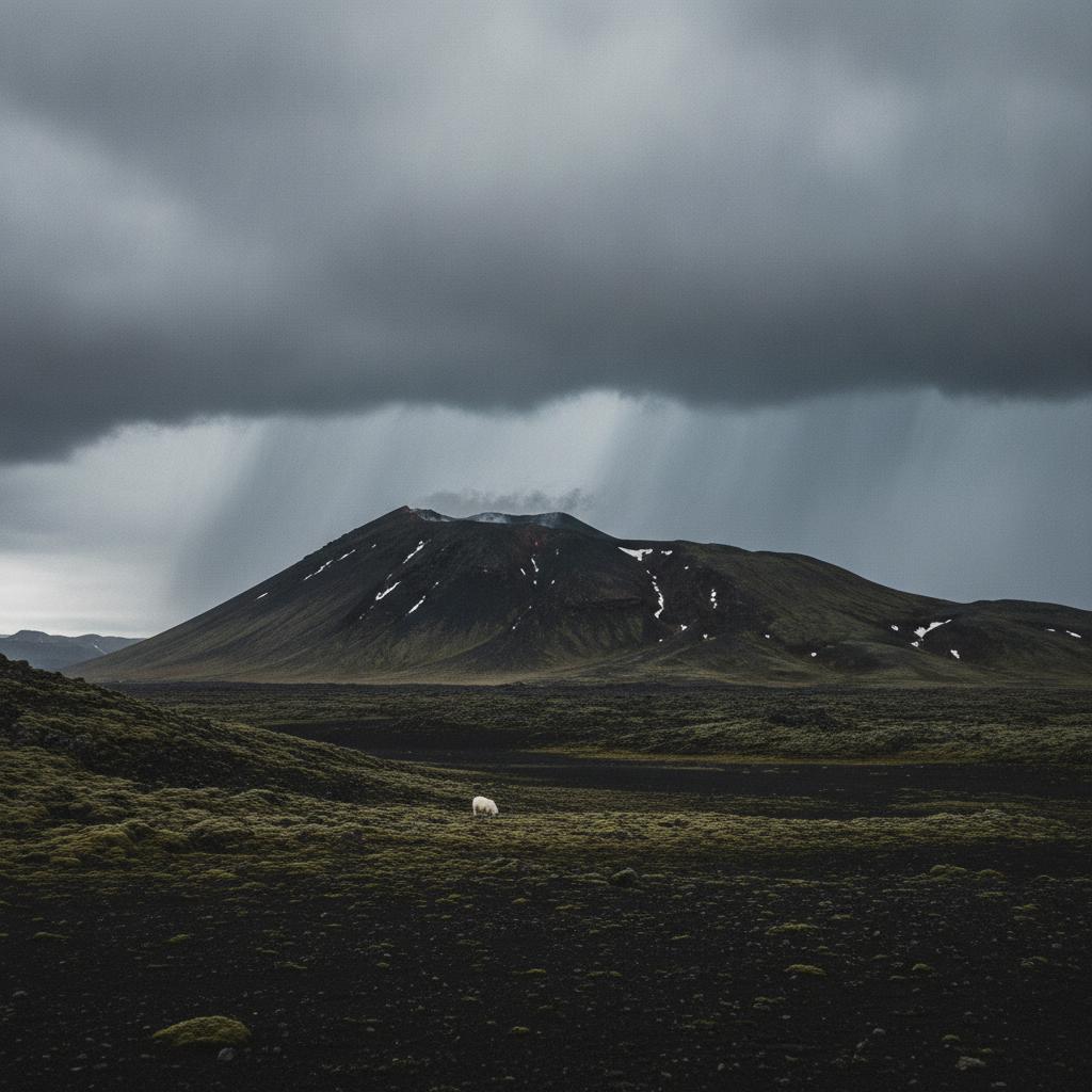 Hekla under storm clouds, Iceland AI-generated photoreal reference