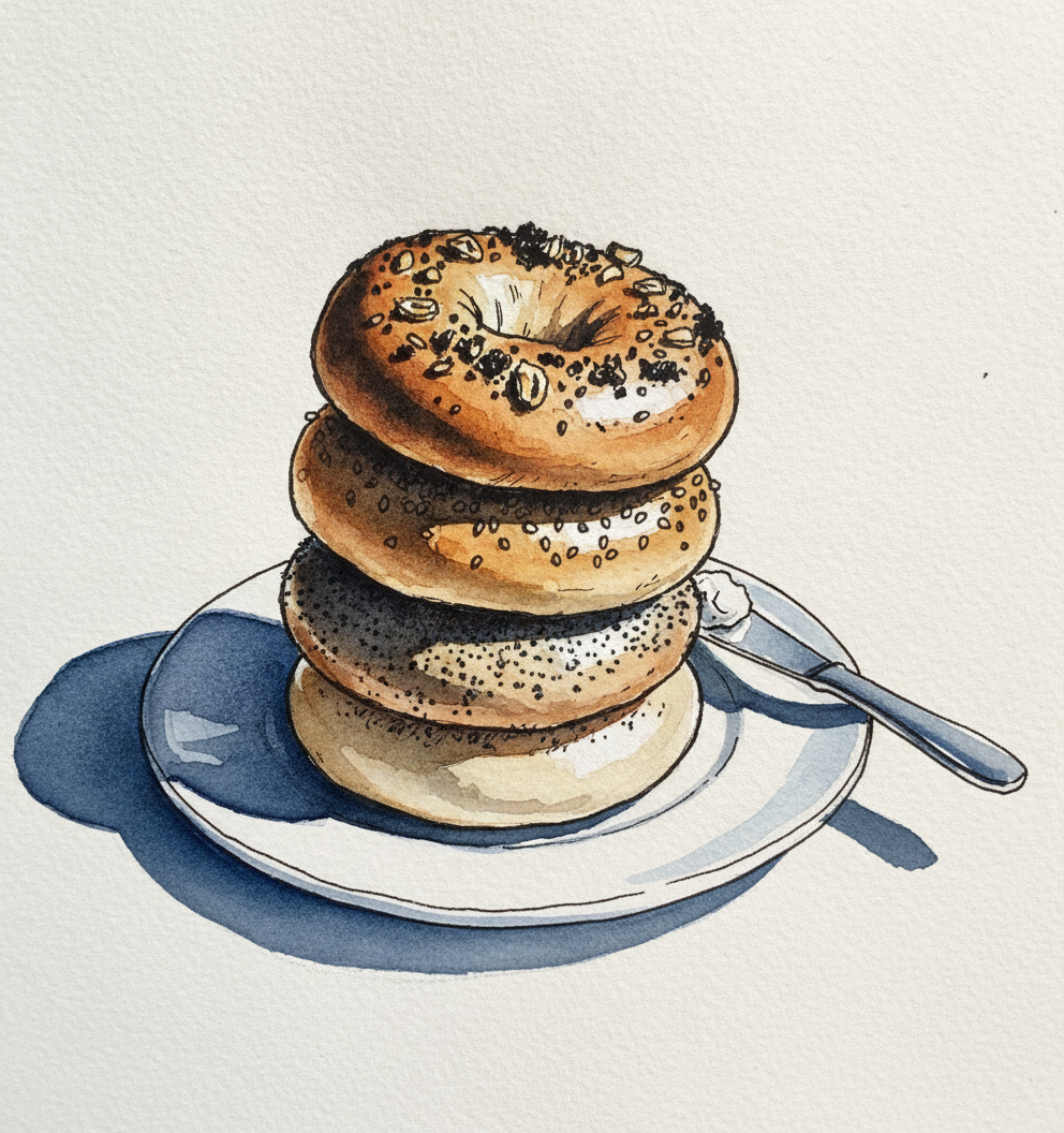 Bagels stacked four high example 1