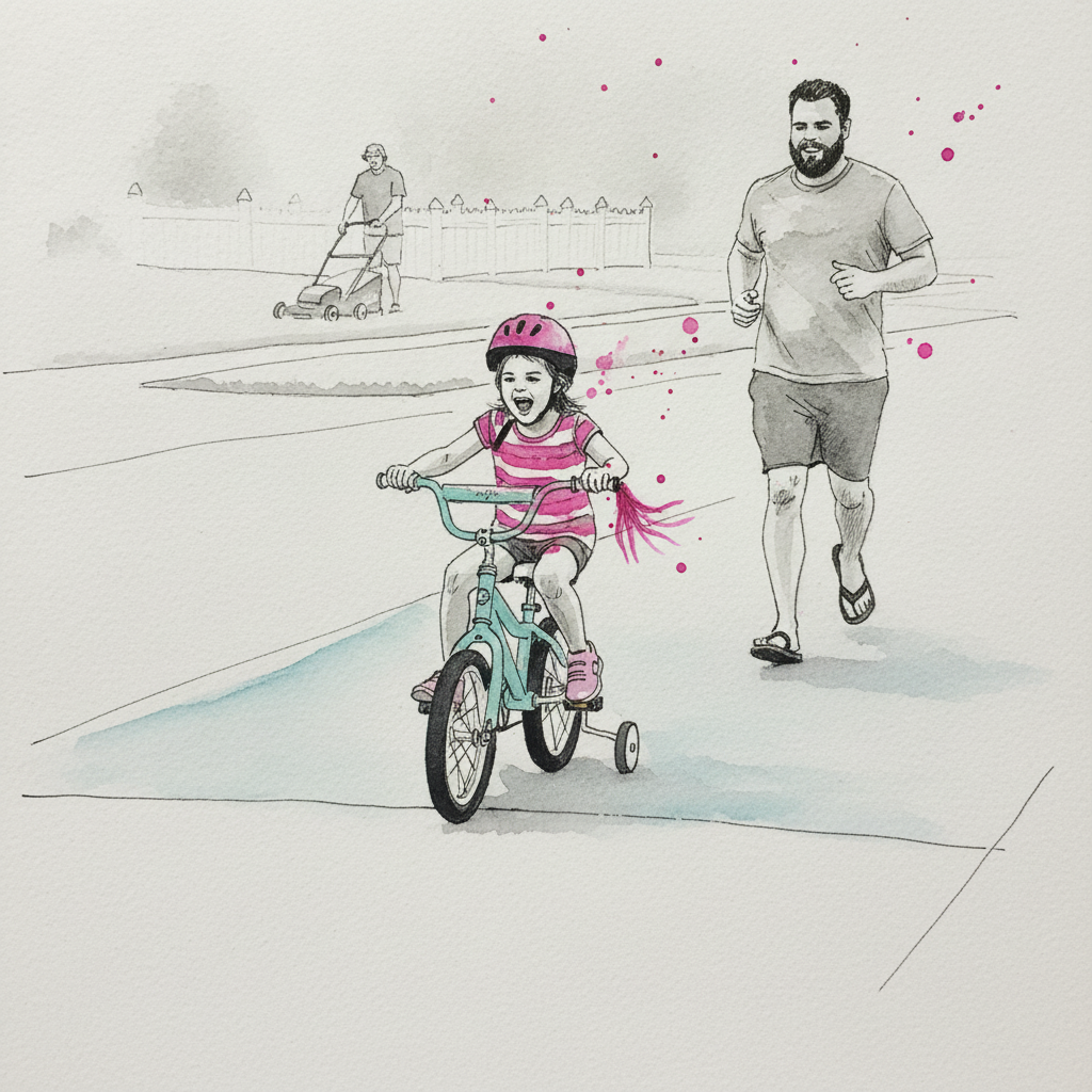 Kid on bicycle with training wheels example 2