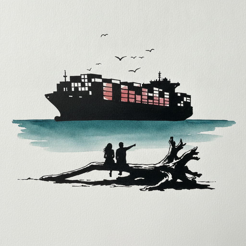 Container ship in distance example 3