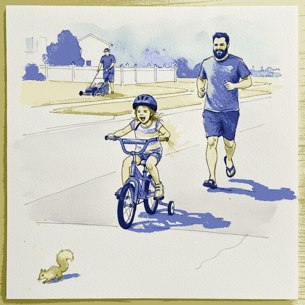 Kid on bicycle with training wheels example 3