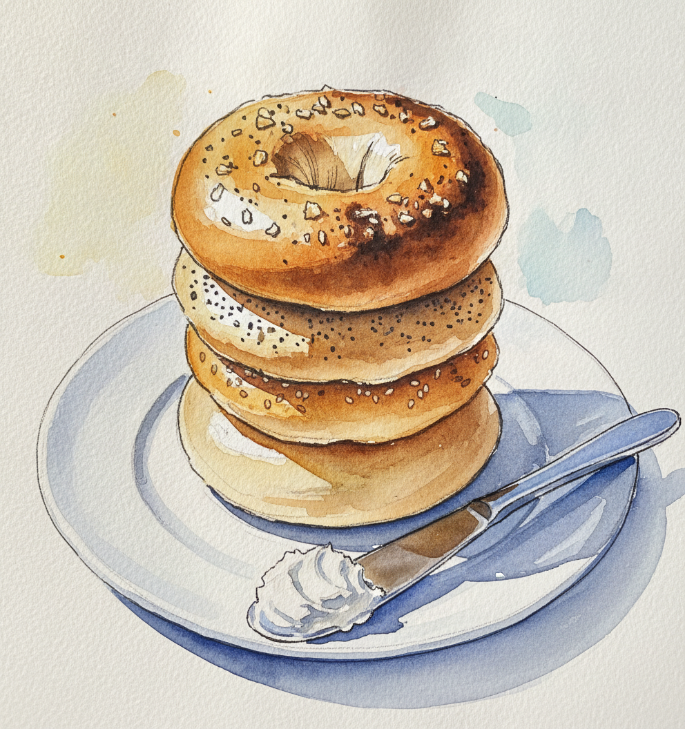 Bagels stacked four high example 3