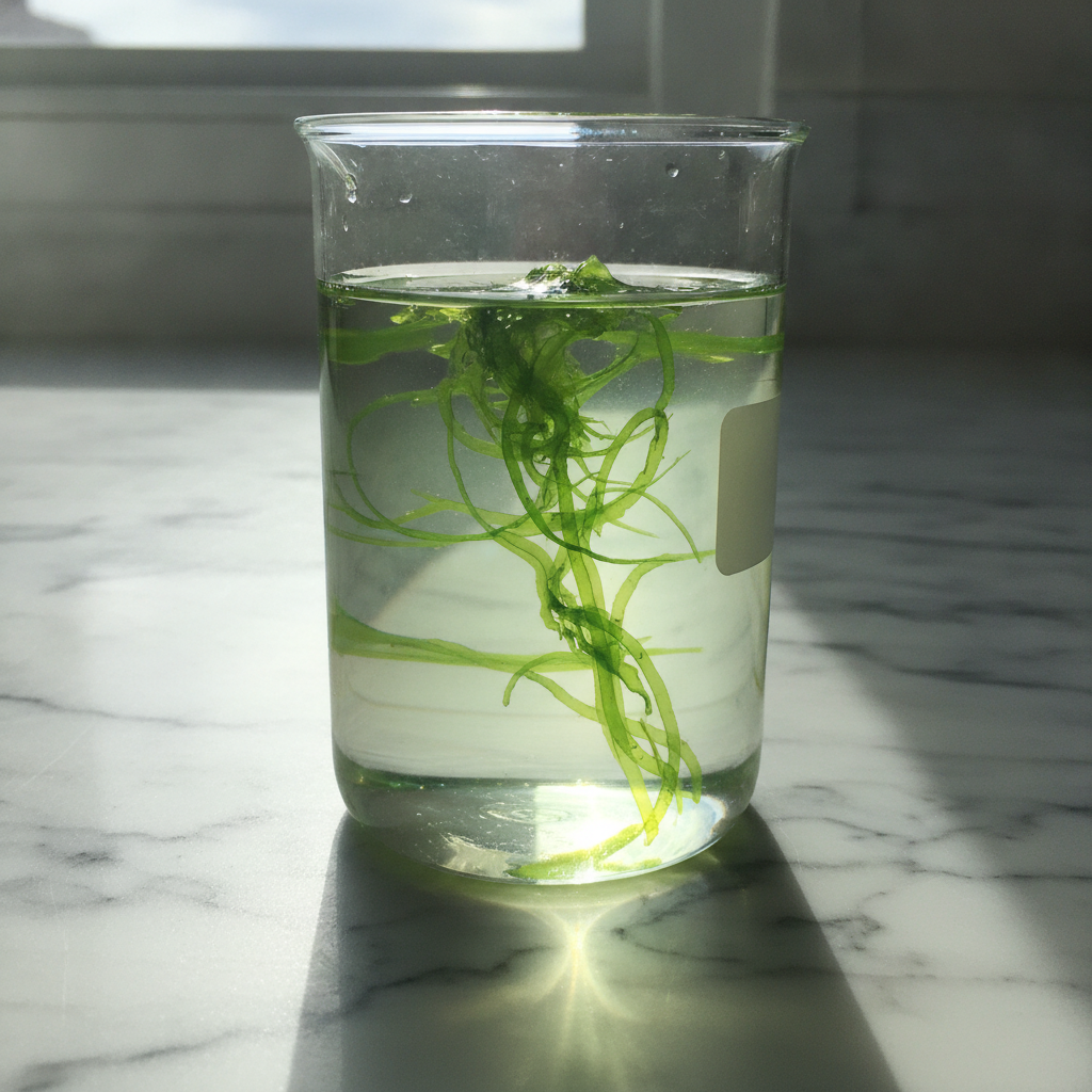 Flat-Bottomed Beaker with Floating Algae AI-generated photoreal reference