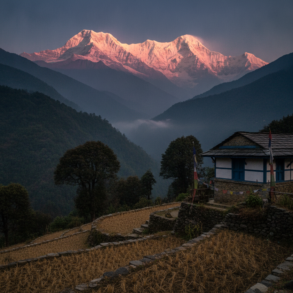 Annapurna South from Ghandruk AI-generated photoreal reference