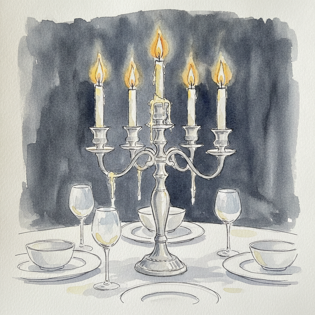 Candelabra fully lit at dinner example 1