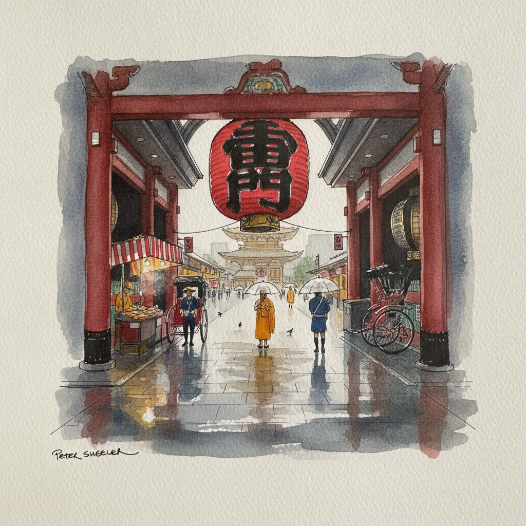 Tokyo Asakusa Senso-ji Approach in Rain example 1