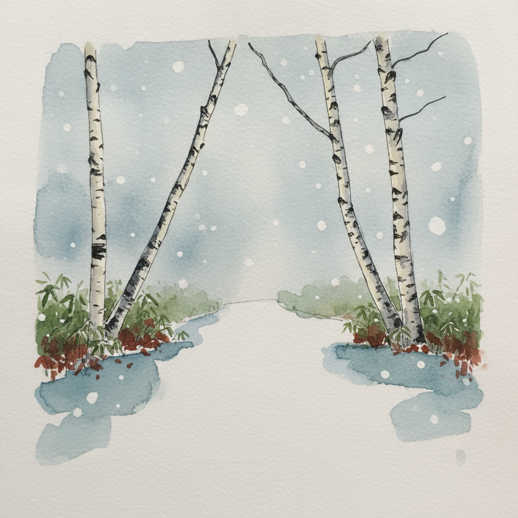 Hokkaido Birch with Snowfall example 1