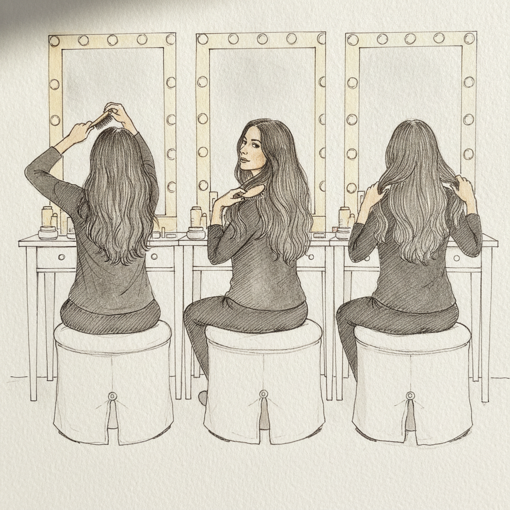 Brushing hair three vanity poses example 1
