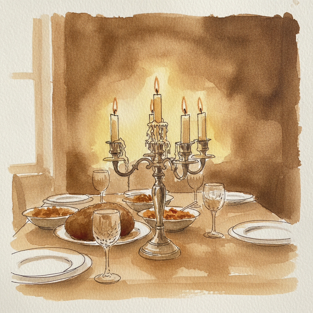 Candelabra fully lit at dinner example 2