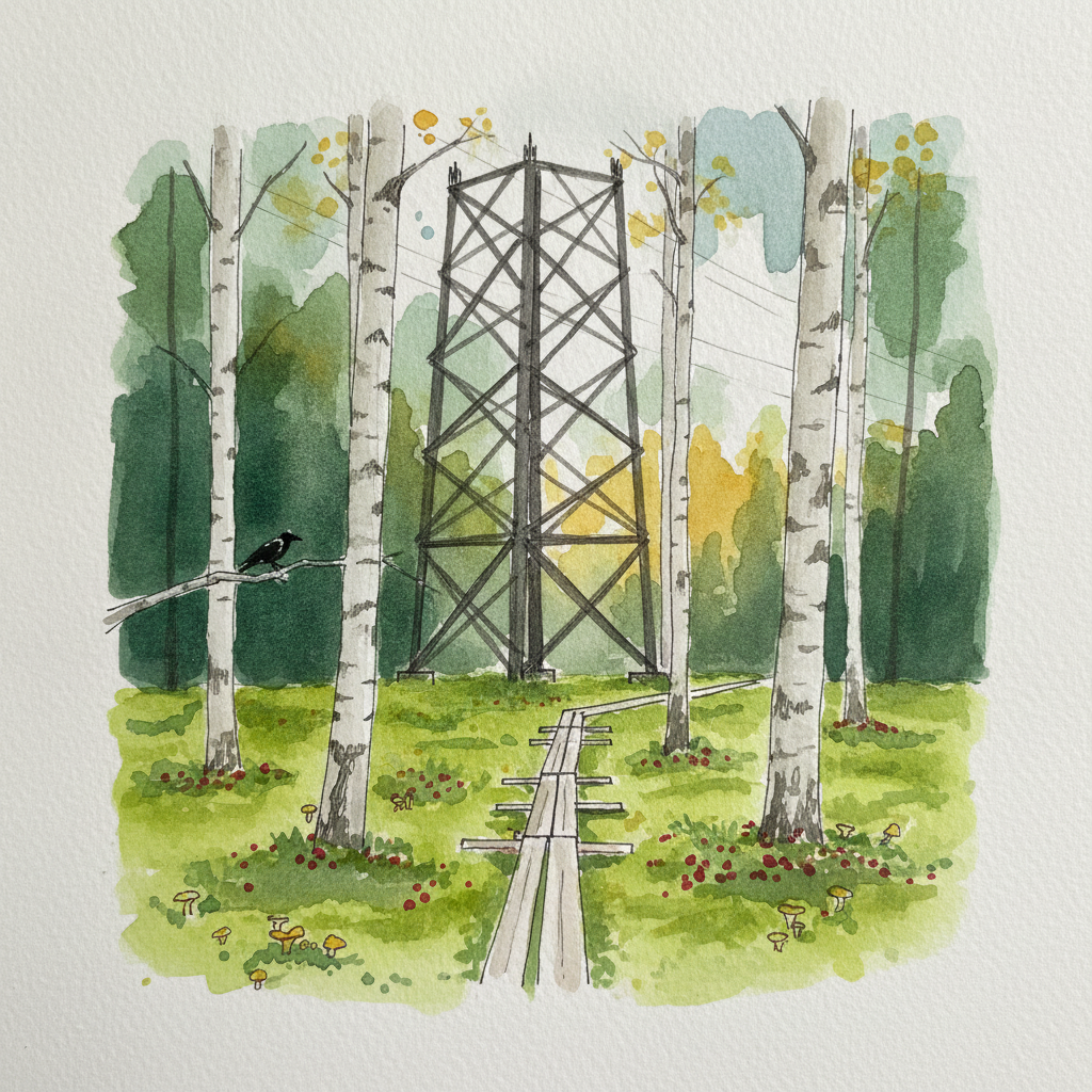Lattice Tower Through Birch Wood example 2
