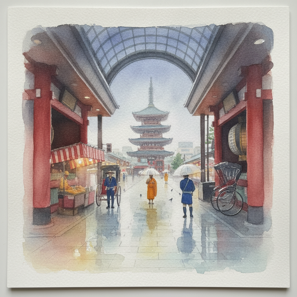 Tokyo Asakusa Senso-ji Approach in Rain example 2