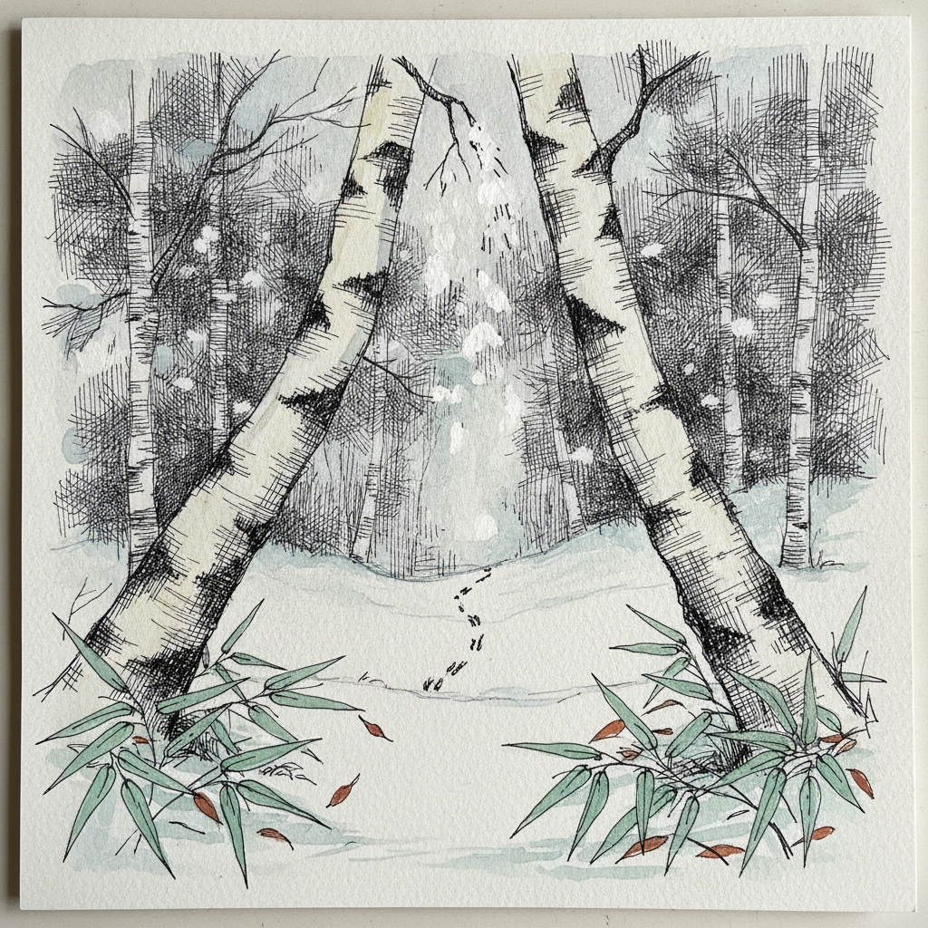 Hokkaido Birch with Snowfall example 2