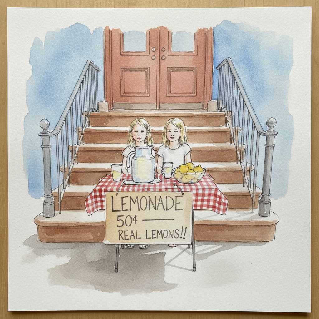 Brownstone stoop with a homemade lemonade stand example 3