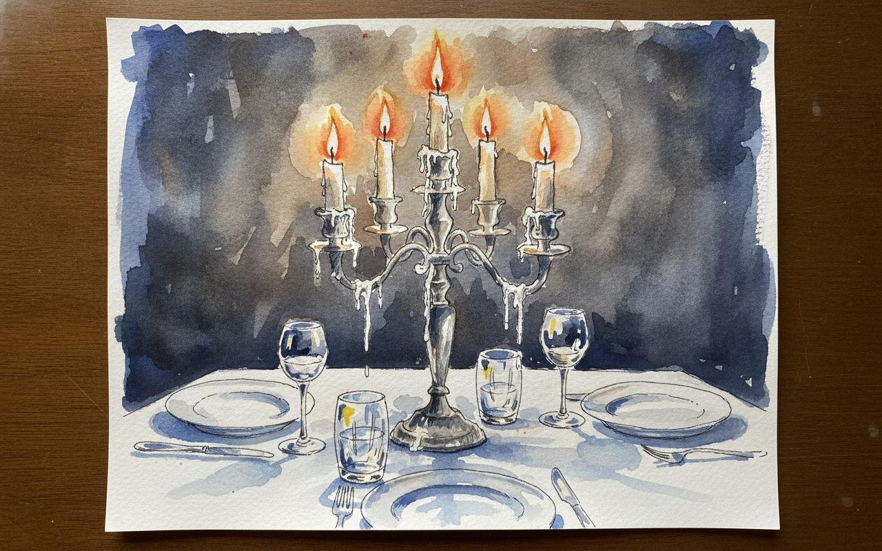 Candelabra fully lit at dinner example 3