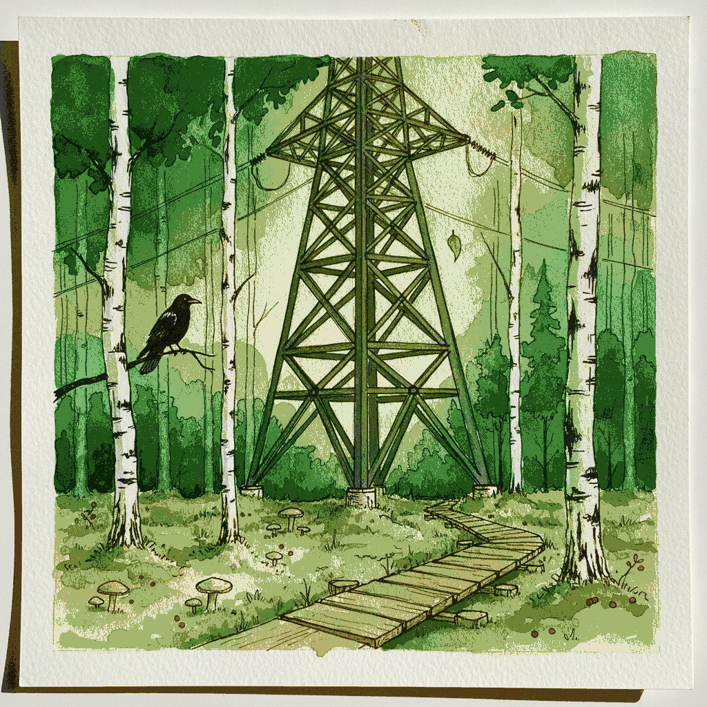 Lattice Tower Through Birch Wood example 3