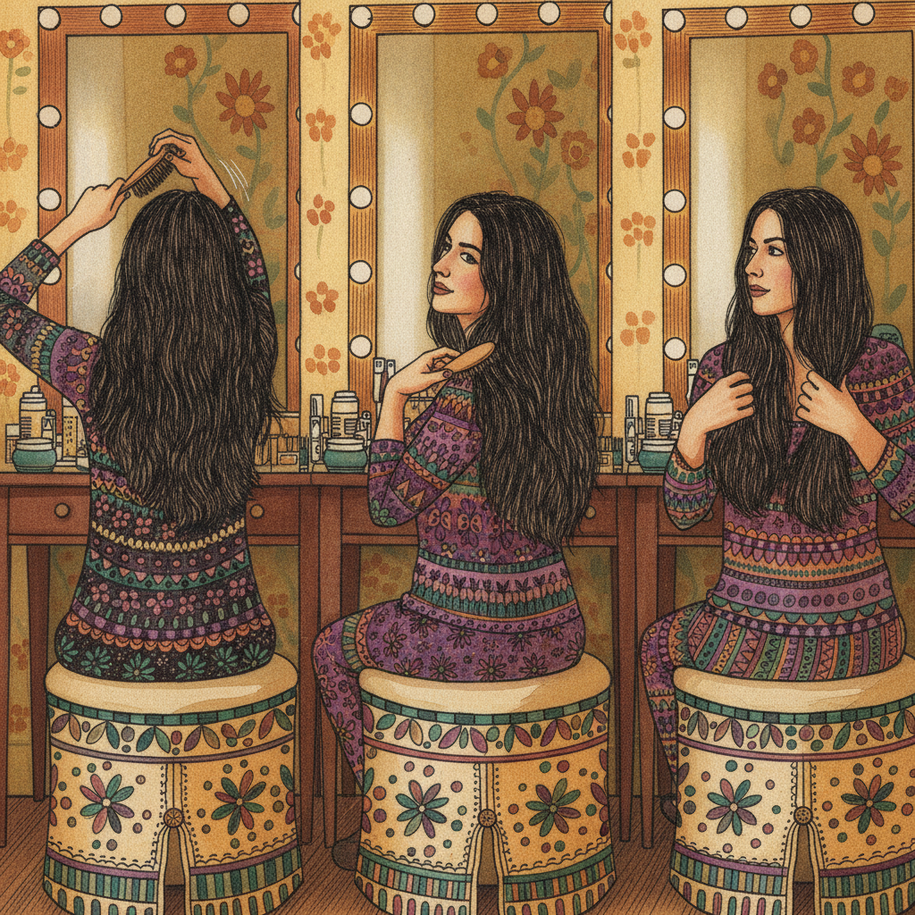 Brushing hair three vanity poses example 3